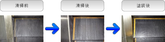 エスカレーター清掃踏み板の塗装